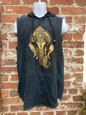 Unisex Stonewashed Ganesh Hoodie Vest L/XL Hippie Boho Festival • £24.99