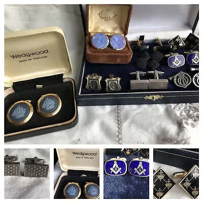 Job Lot Vintage Gents Jewellery Cufflinks Inc.Sterling SilverWedgwoodMasonic • $52.23