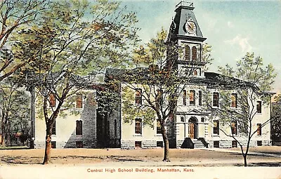 Manhattan Kansas~Central High School Building~Victorian Style~Clock Tower~1909  • $12