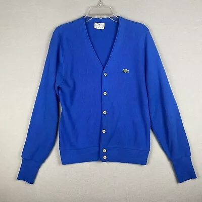 Vintage Izod Lacoste Mens Small Blue Cardigan Sweater V-Neck Button Front USA • $34.99