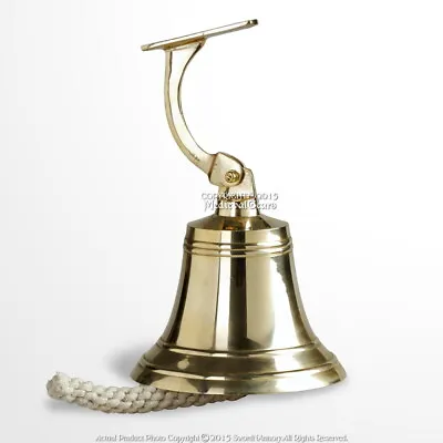 Brass Ship Bell Solid Cast Clapper Rich Tone Knotted Bell Rope Nautical • $39.98