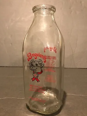 Montebello California Milk Bottle Quart No Cap Red Lettering Broguiere’s • $15.45
