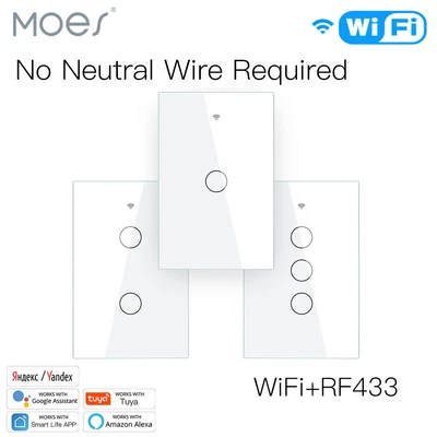 $30.79 • Buy MOES 1/2/3 Gang WiFi RF Smart Light Switch Wall Touch No Neutral Alexa Google