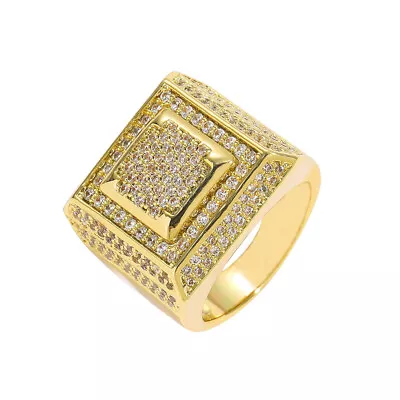 Mens Hip Hop Rings ICED 5A+ CZ Fine Brass 18K Gold Silver Plated Cos Jewelry • $23.56