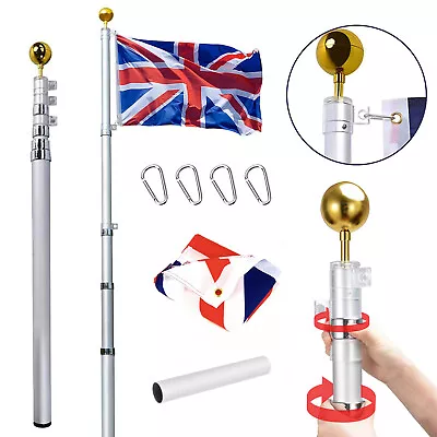 £59.99 • Buy 20ft Aluminium Telescopic Flag Pole Kit Outdoor Garden Sectional Flagpole+Flag