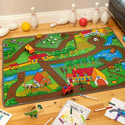 Kids Farm Animal Country Toy Map Floor Mat Rug For Girls Boys Children Bedroom • £18.95
