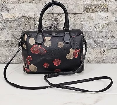 COACH Mini Bennett Red Floral Satchel Black Coated Canvas Crossbody  F37060 • $114.99