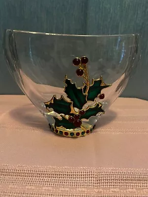 £19.72 • Buy Teleflora Fine Bohemian Lead Crystal Czech Clear Christmas Vase Applied Holly 