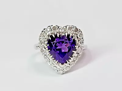 VINTAGE 14kw Gold Heart Shape Amethyst Diamond Ring Sz 6 • $299