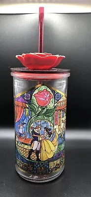 $23.99 • Buy Disney Store Beauty Belle And The Beast Stained Glass Tumbler Cup Rose Straw