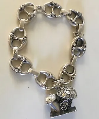 Vintage 800 Silver Florence Italy Mushroom Etruscan Fob Charm Peruzzi Bracelet • $220