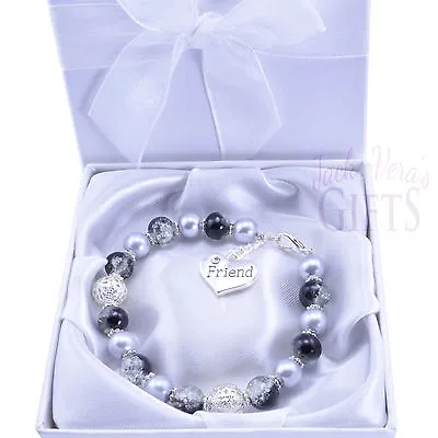 £7.49 • Buy Black & Silver Beaded Bracelet Choose Charm Friend Daughter In Law Auntie & More