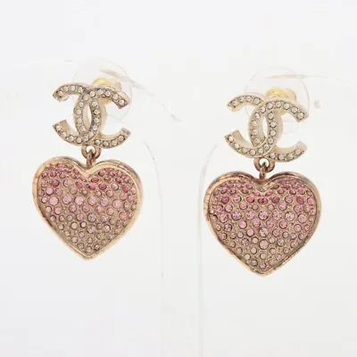 Chanel COCO Mark Heart C23P Earing (for Both Ears) Gold Platedx Rhinestone Gold • £469