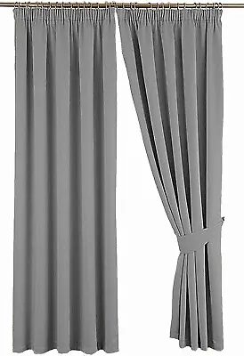 Grey 46  X 72  Pencil Pleat Unlined Ready Made Curtains 100% Cotton • £18.99