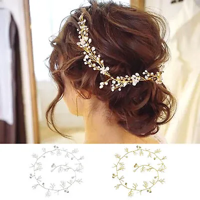 Women Bridal Hair Vine Wedding Crystal Pearl Bridal Hair Band Headdress • £6.11