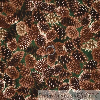 BonEful Fabric FQ Cotton FLANNEL Green Brown Pinecone Tree Xmas Winter Scenic UK • $5.70