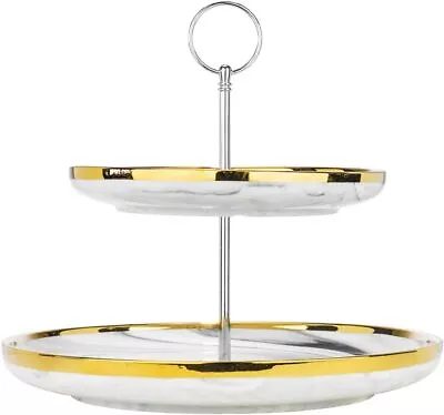 Yedi YCC757 Fine Porcelain 2-Tier Cake Stand W/Gold Trim • $22.28