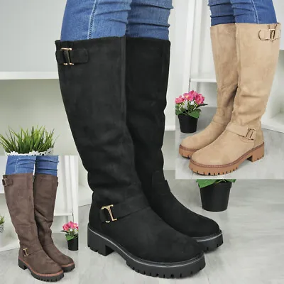 Wide Calf Boots Shoes Womens Casual Smart Work Comfy Lined Warm Grip Size • £26.95