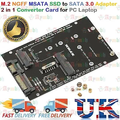 B Key M.2 NGFF MSATA SSD To SATA 3.0 Adapter 2 In 1 Converter Card For PC Laptop • £8.39
