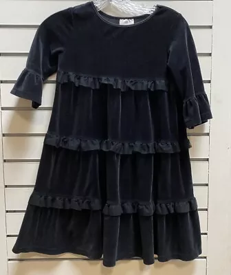 Hanna Andersson Girls 120 Velvet Ruffle Dress Tiered Love To Twirl Black Holiday • $24.99