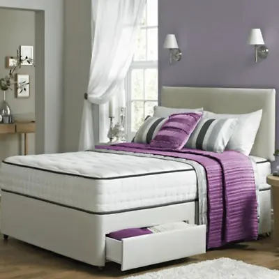 Divan Bed Set Available In Various Headboard Shades With Memory Foam Mattress • £229.99