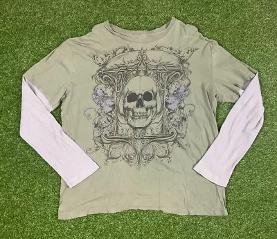 MMA Elite Graphic Long Sleeve Shirt Green Skull Affliction Style Goth Size XXL • $89.99