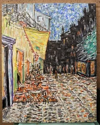 CAFE TERRACE AT NIGHT 16x20 NEW Canvas Oil Paint Van Gogh Style Signed Crowell  • $248