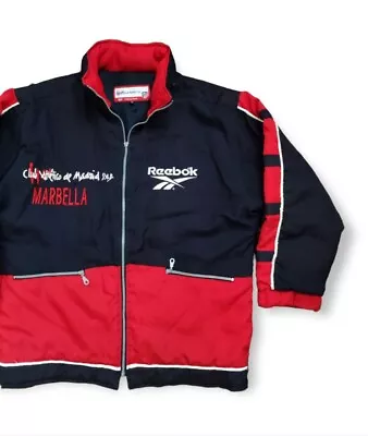 RARE Atletico Madrid 1999 Reebok Jacket Size M Bench Coat MARBELLA Football VTG • $120
