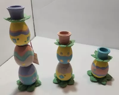 Vtg Silvestri Easter Egg Candle Holders Set Of 3 8.5  6  4  Colorful • $24.87