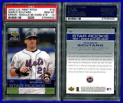 PSA 10 2003 Upper Deck First Pitch #19 Marco Scutaro RC ERROR New York Mets POP3 • $47.50