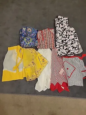 Vintage Apron Lot Of 8 Smock Vest Half Retro Sheer Yellow Red  Paisley Stripes  • $25.99