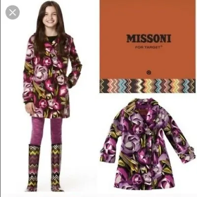 $20 • Buy MISSONI For Target Little Girl Purple Floral Velour Double Breasted Coat L 2T-3T