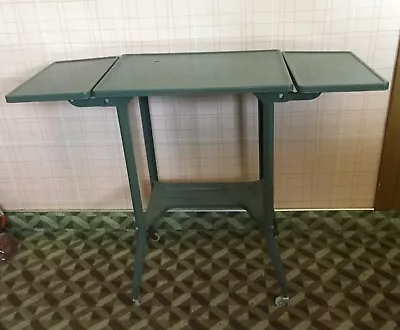 $89.99 • Buy Vintage Gray TYPEWRITER TABLE Drop Leaf Metal Desk Stand  Steampunk