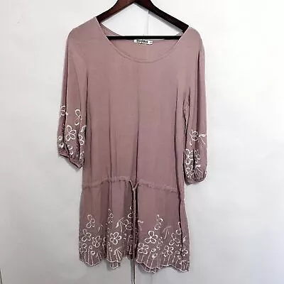 Anthropologie Monoreno Women's Dress Linen Blend Small Mauve Embroidered • $25