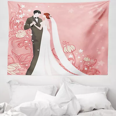 Pink Microfiber Wide Tapestry Bride Groom Dancing Floral • £19.99