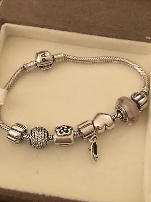 PANDORA Sterling Silver Bracelet 7 Charms 925 ALE Murano Bead Dangle Shoe • $124.95