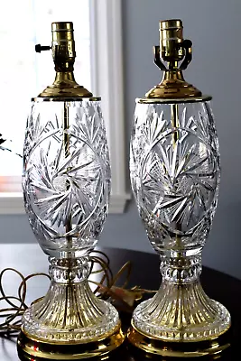 Beautiful Vintage Etched Starburst Crystal Table/Budoir/Salon Lamps Set 19  Tall • $180