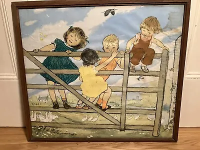 £35 • Buy Margaret Tarrant Print Children Playing On A Gate 1930s/40s Oak Frame