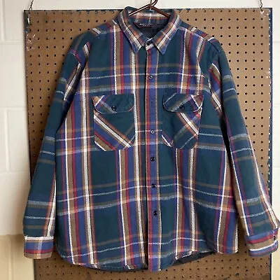 Vintage 80s Mighty Mac Insulated Flannel Mens Plaid XL 17-17.5” Green Blue Red • $19.80