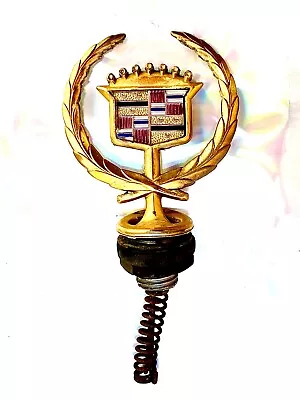 Vintage Gold Cadillac Crest Wreath Round Base Hood Ornament Emblem • $29.95