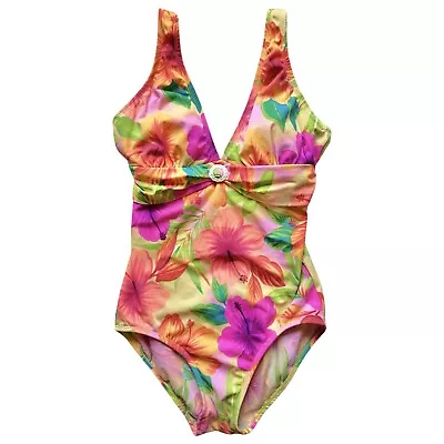 Vintage SIRENA Womens One Piece Floral  Swimsuit Size 12 Medallion Hawaiian • $50.04