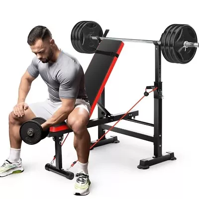 Adjustable Weight Bench 600lbs Olympic Workout Bench Press Set With Barbell Rack • $99.99