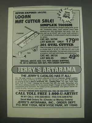 1991 Jerry's Artarama Advertisement - Logan Mat Cutter • £19.29