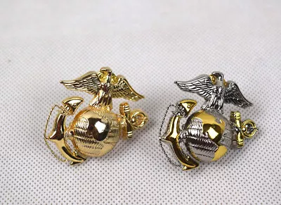 2PCS US Marine Corps USMC Emblem Cap Badge Metal Silver +Gold Color • $19.99