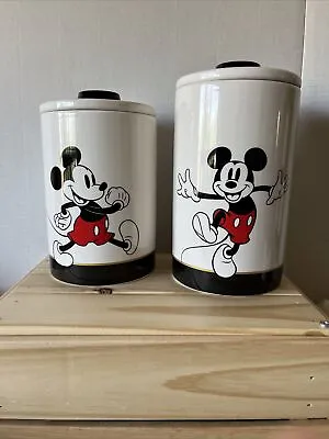 New Disney Mickey Mouse Canister White Black Gold Ceramic Lids Set Of 2 • $58