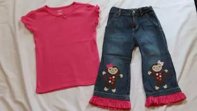 Gymboree Sz 6 7 Fall For Monkeys Denim Capris Pink Top Shirt Lot Outfit • $40