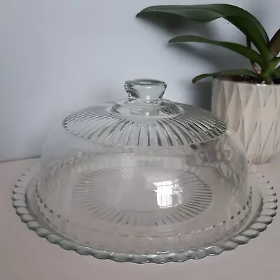 Vintage Large Arcoroc Clear Glass Cake Plate With Dome Stand Cheese Display  • £27