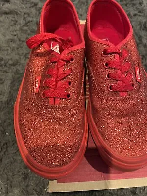 Rare Vans Off The Wall Red Shimmer  Red Ruby Glitter Shoes Dorothy Kids 2.0 • $120