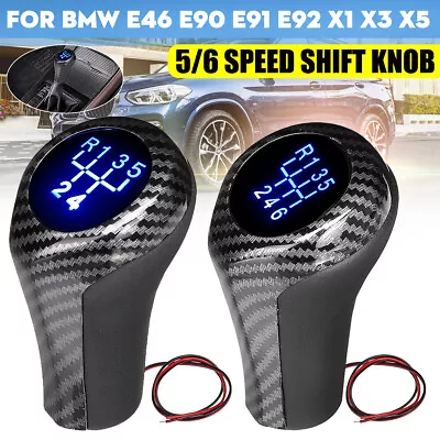 5/6 Speed Carbon Look Gear Shift Knob W/ LED Light For BMW E46 E90 E91 E92 X1 X3 • $18.97