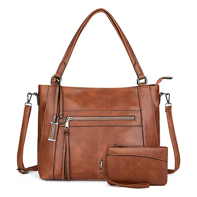 2 In 1 Women Shoulder Bag Large Designer Handbag Soft Leather Shopper Tote Bag • £14.99